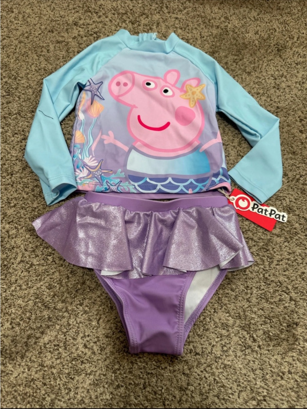 BRAND new 2t PatPat Light Blue & Purple Peppa Pig Girls' Rashguard Swim Set
